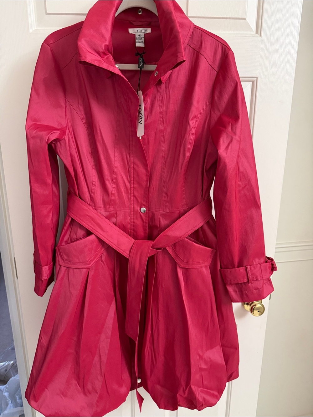 Rarity Women's Raspberry Pink Trench Coat with Waist Belt & Peplum Bottom